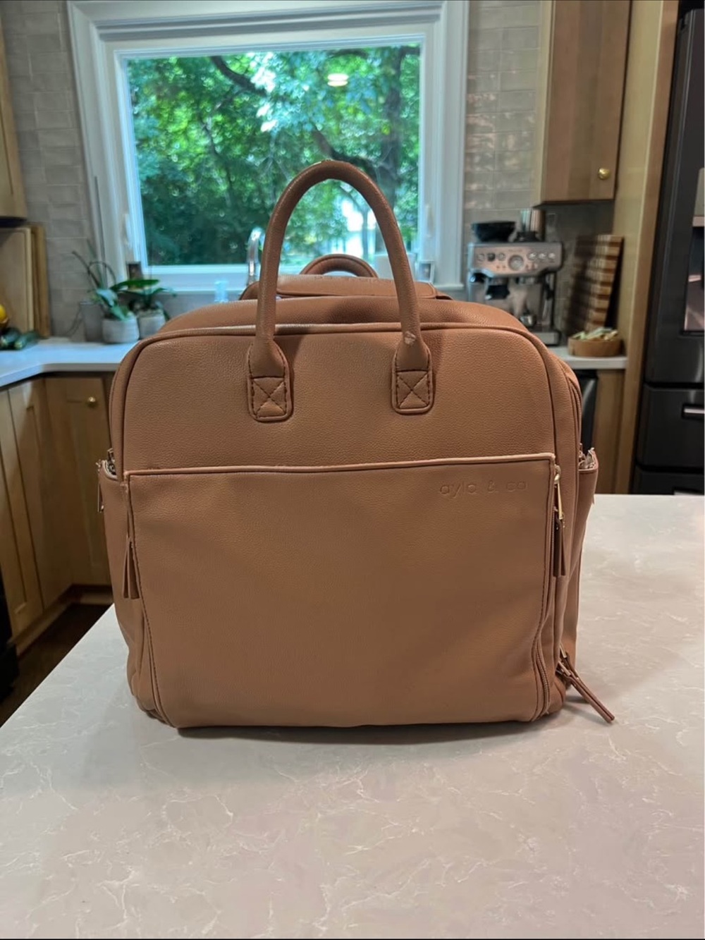Ayla & Co Tan Leather Diaper Bag Backpack